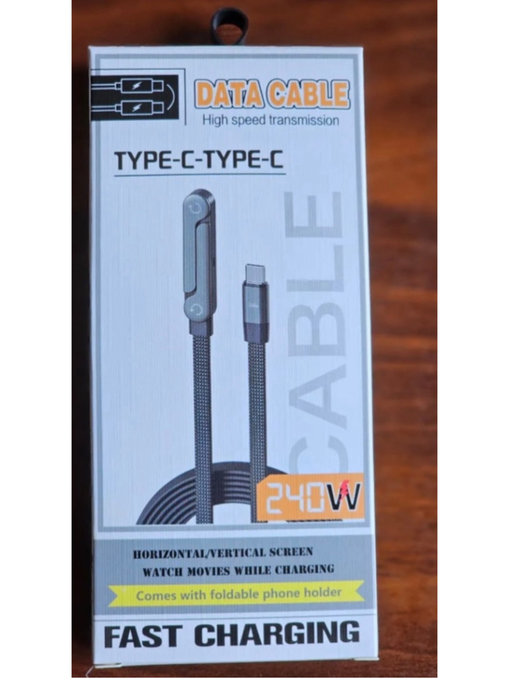Unbranded 240W Type-C to Type-C Data Cable with Foldable Phone Holder